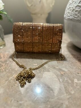 Starlet Gold Beaded Crossbody Bag - Elegant Evening Clutch